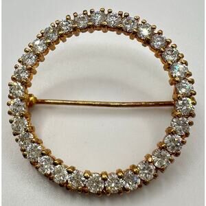 Vintage 14kt gold plated or filled clear cubic zirconia CZ wreath circle brooch